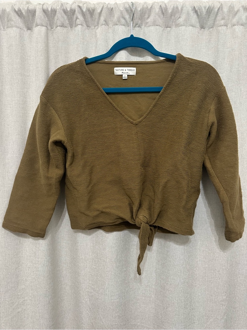 Madewell Texture & Thread Olive Tie-Front V-Neck Top